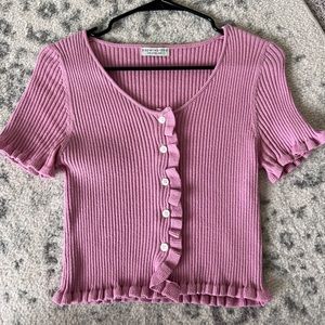 Ruffle Trim Crop Sweater